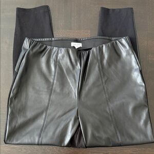 Tribal Black Faux Leather-Front Leggings